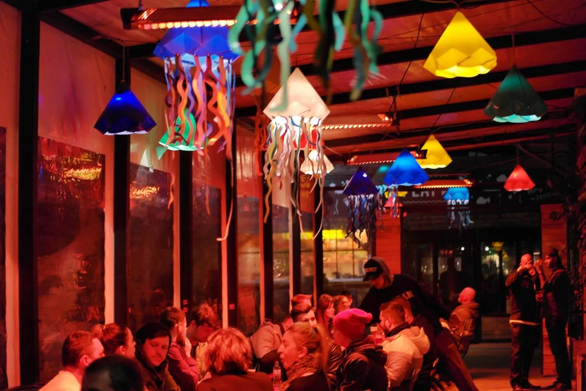 Industrial brickwork and street art inside Kuplung ruin bar, Budapest